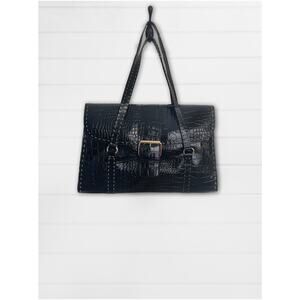 Vintage Classic Liz Claiborne Black Patent Leather Croc Handbag